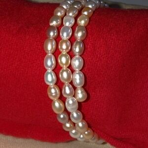 Multi Color Freshwater Cultured Pearl Rice Shape Wrap Bracelet Pink White